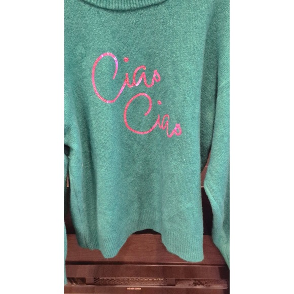 A New Day Womens Ciao Ciao Sequin Graphic Mock Neck Sweater Teal Green XL New - Picture 3 of 11